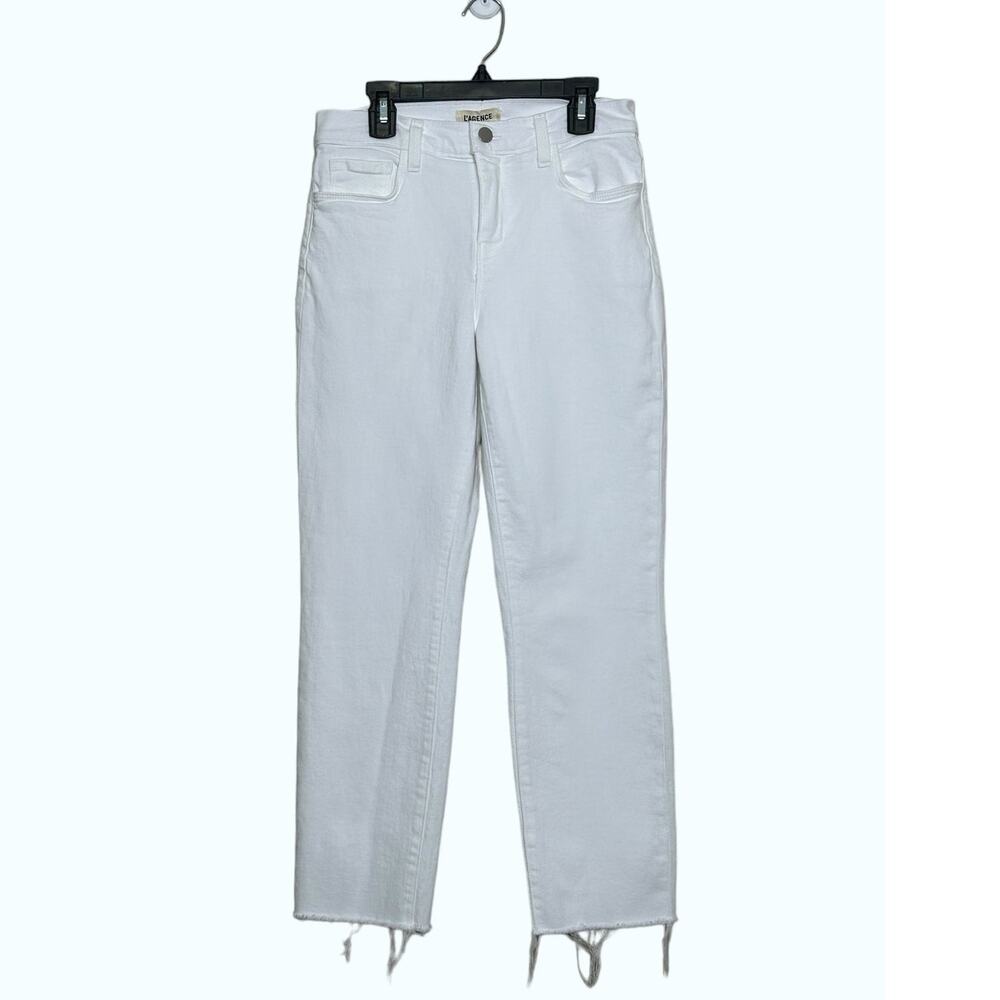 L'Agence white straight legs raw hem ankle jeans size 26